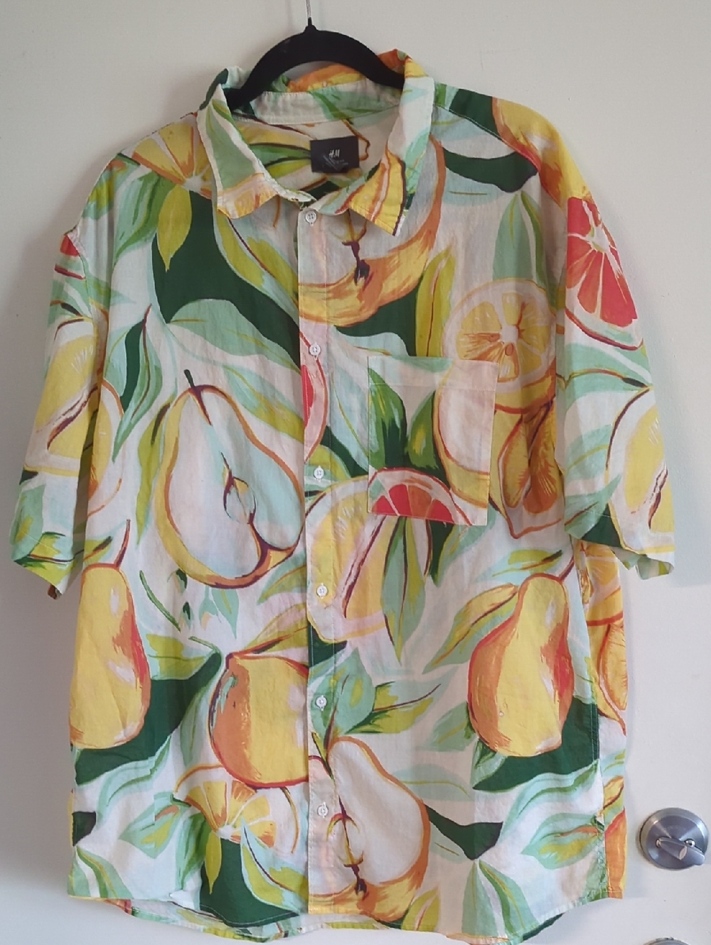 100% Cotton Fruit-Print Short Sleeve Button-Up
